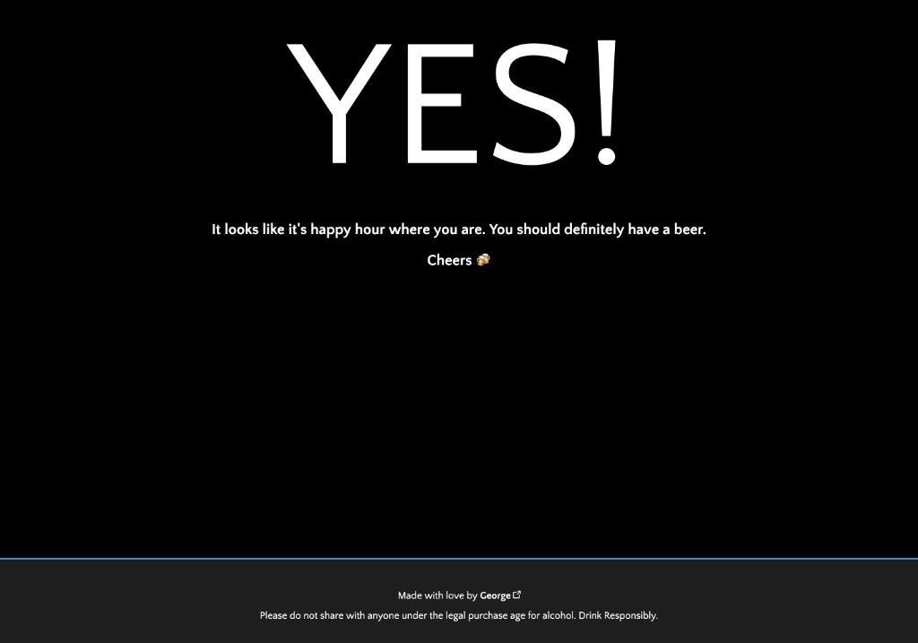 isithappyhour.net showing that it's happy hour where you are.