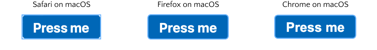 Comparison of button focus style with custom outline in Safari, Firefox and Chrome