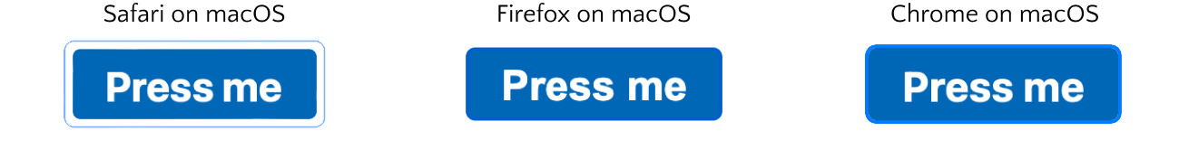 Comparison of default button focus style in Safari, Firefox, and Chrome